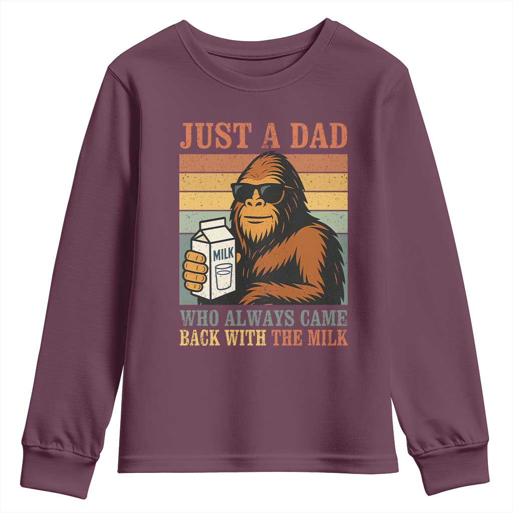 Funny Bigfoot Dad Youth Sweatshirt Just A Dad Who Always Came Back With The Milk Retro Father's Day - Wonder Print Shop