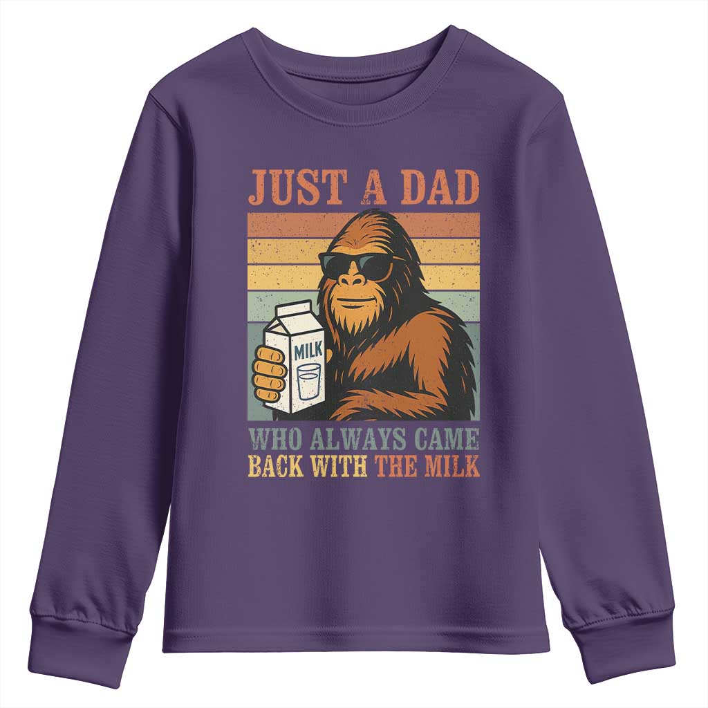 Funny Bigfoot Dad Youth Sweatshirt Just A Dad Who Always Came Back With The Milk Retro Father's Day - Wonder Print Shop