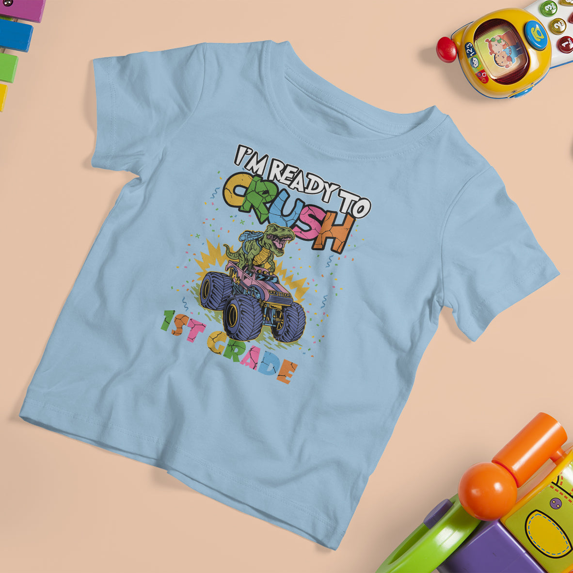 1st Grade T Shirt For Kid I'm Ready To Crush First Grade Boys Monster Truck Dinosaur - Wonder Print Shop