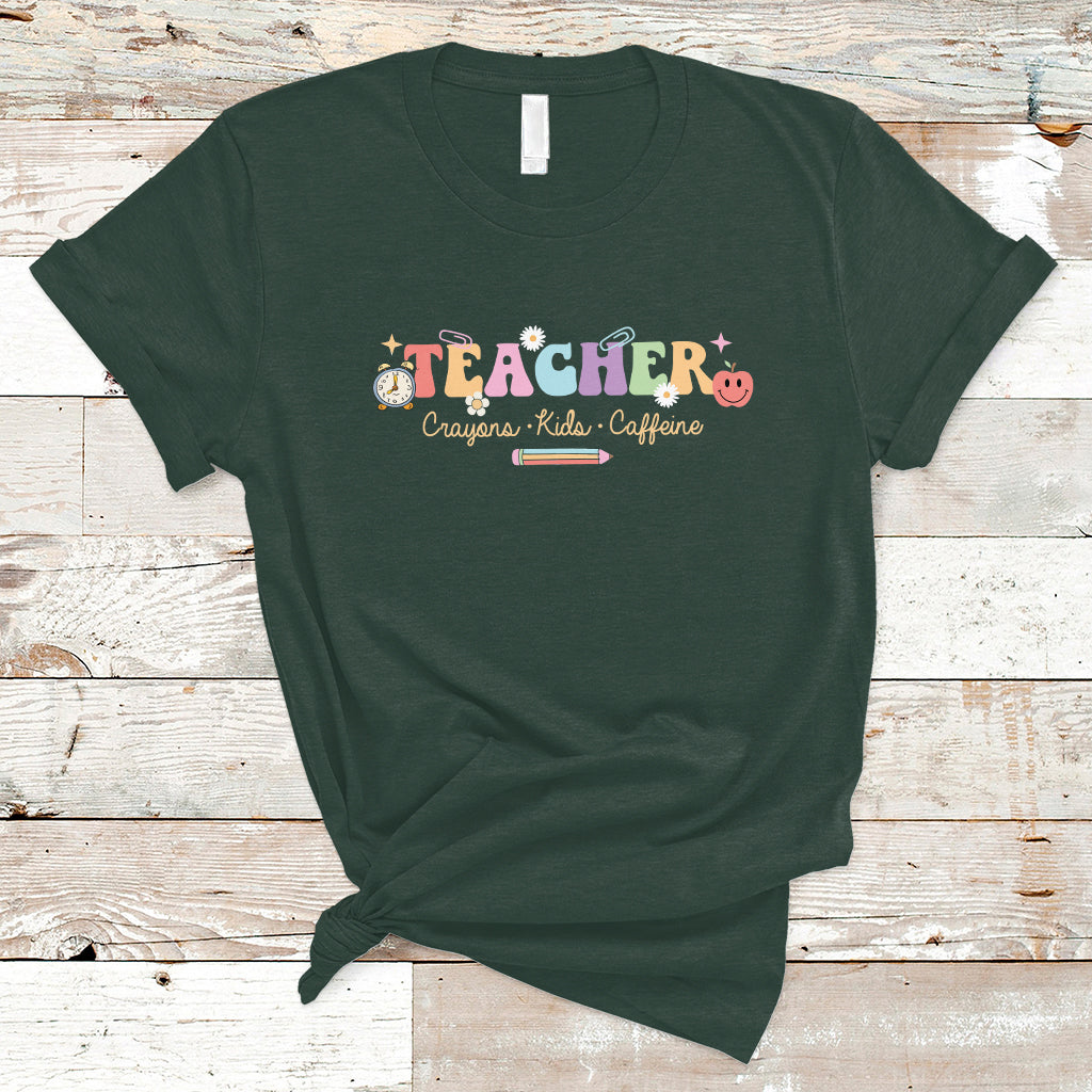 Teacher T Shirt Teachers Crayons Kids Caffeine Teacher's Day Back To School - Wonder Print Shop
