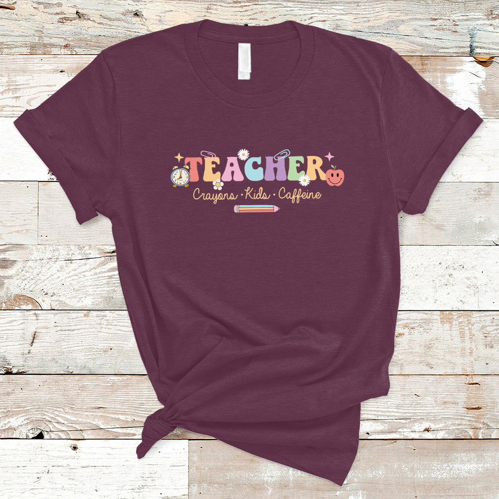 Teacher T Shirt Teachers Crayons Kids Caffeine Teacher's Day Back To School - Wonder Print Shop