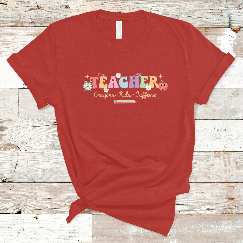 Teacher T Shirt Teachers Crayons Kids Caffeine Teacher's Day Back To School - Wonder Print Shop