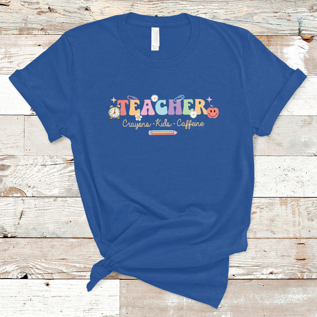 Teacher T Shirt Teachers Crayons Kids Caffeine Teacher's Day Back To School - Wonder Print Shop