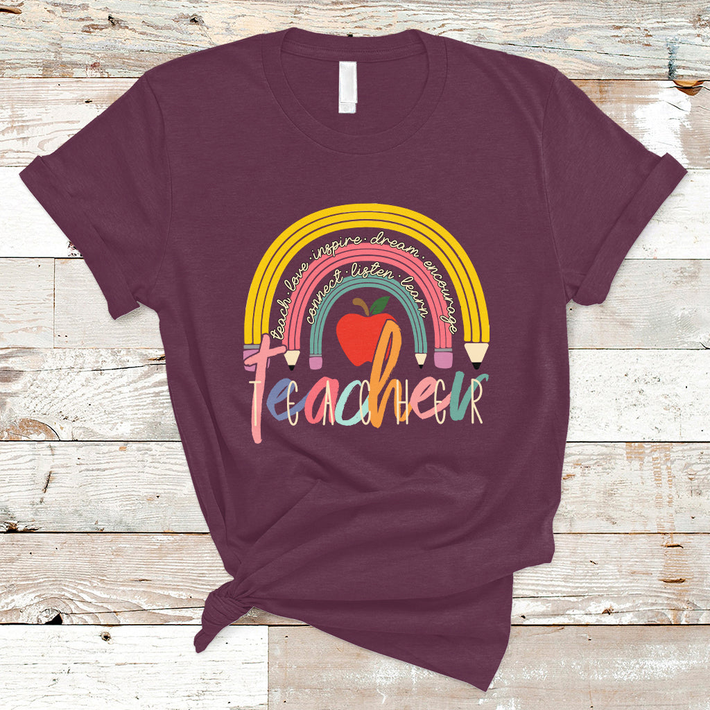 Teacher T Shirt Teacher Teach Love Inspire Rainbow Pencil Back To School - Wonder Print Shop