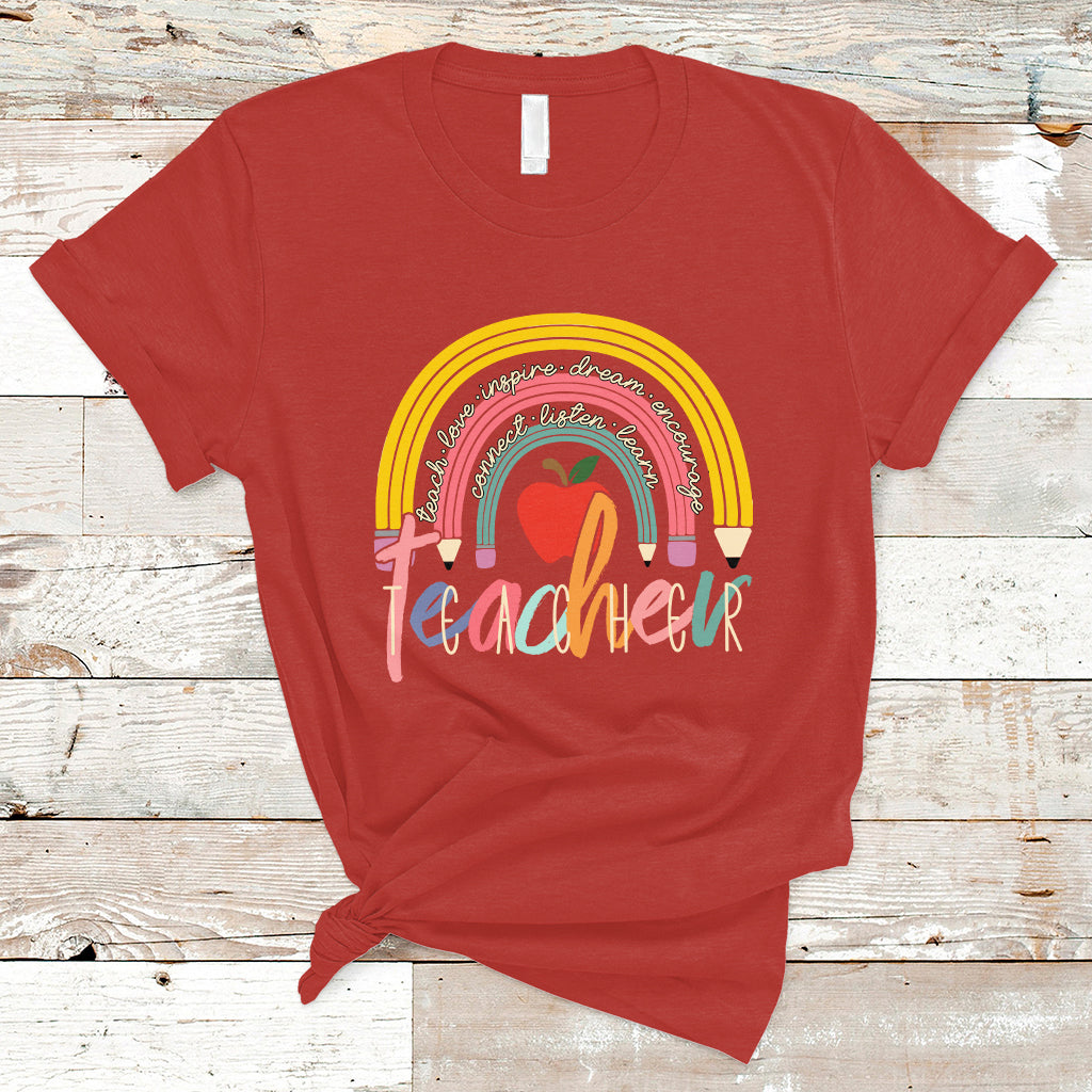 Teacher T Shirt Teacher Teach Love Inspire Rainbow Pencil Back To School - Wonder Print Shop