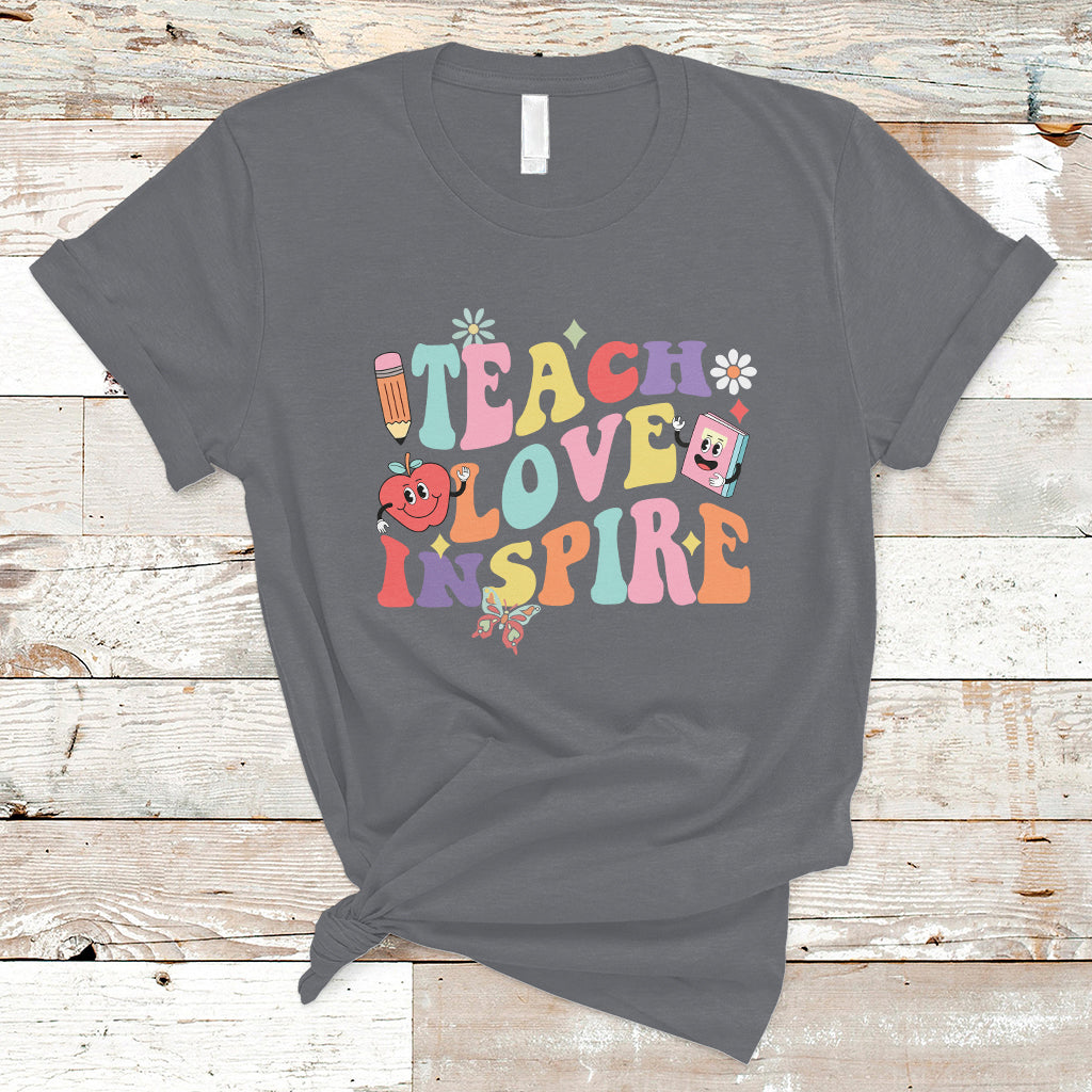 Teacher T Shirt Back To School Teach Love Inspire Retro Teachers Groovy - Wonder Print Shop