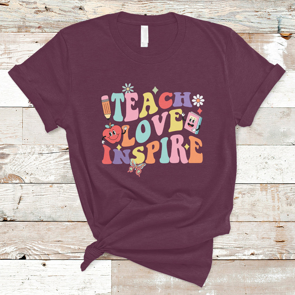 Teacher T Shirt Back To School Teach Love Inspire Retro Teachers Groovy - Wonder Print Shop