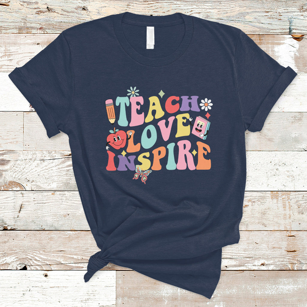 Teacher T Shirt Back To School Teach Love Inspire Retro Teachers Groovy - Wonder Print Shop