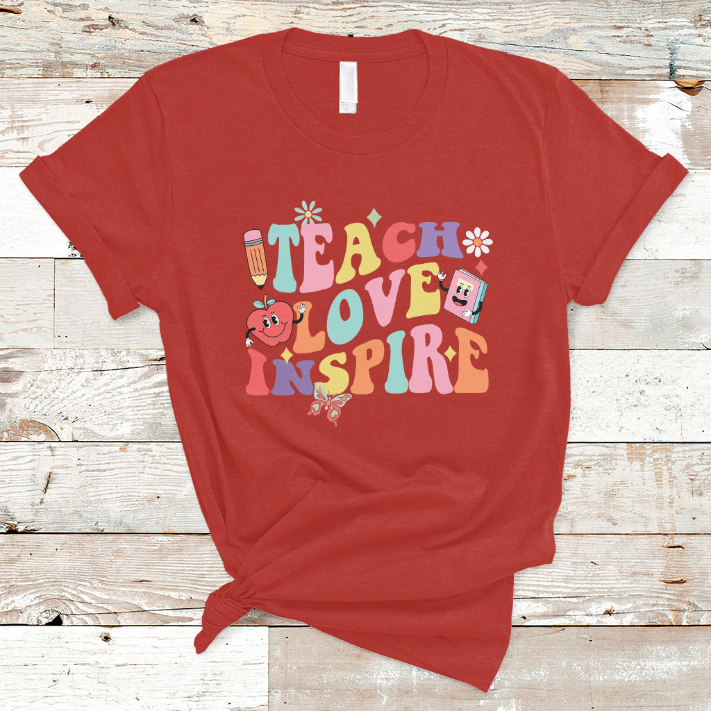Teacher T Shirt Back To School Teach Love Inspire Retro Teachers Groovy - Wonder Print Shop