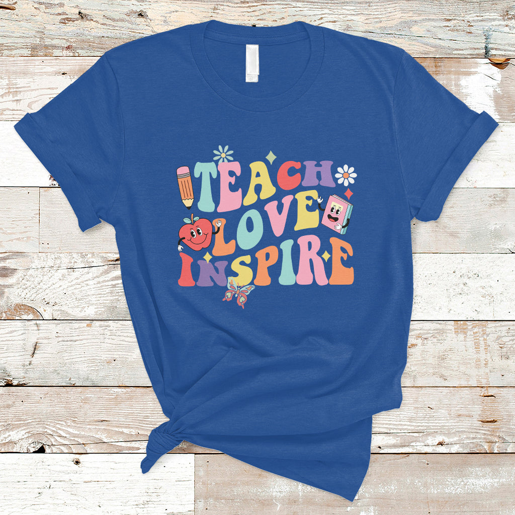 Teacher T Shirt Back To School Teach Love Inspire Retro Teachers Groovy - Wonder Print Shop