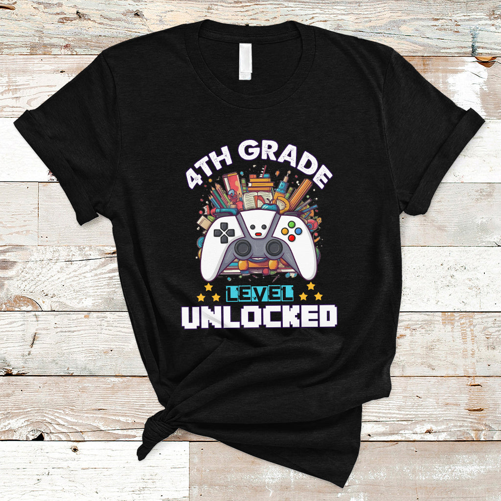 4th Grade T Shirt Fourth Level Unlocked Video Game Level Up Back To School - Wonder Print Shop