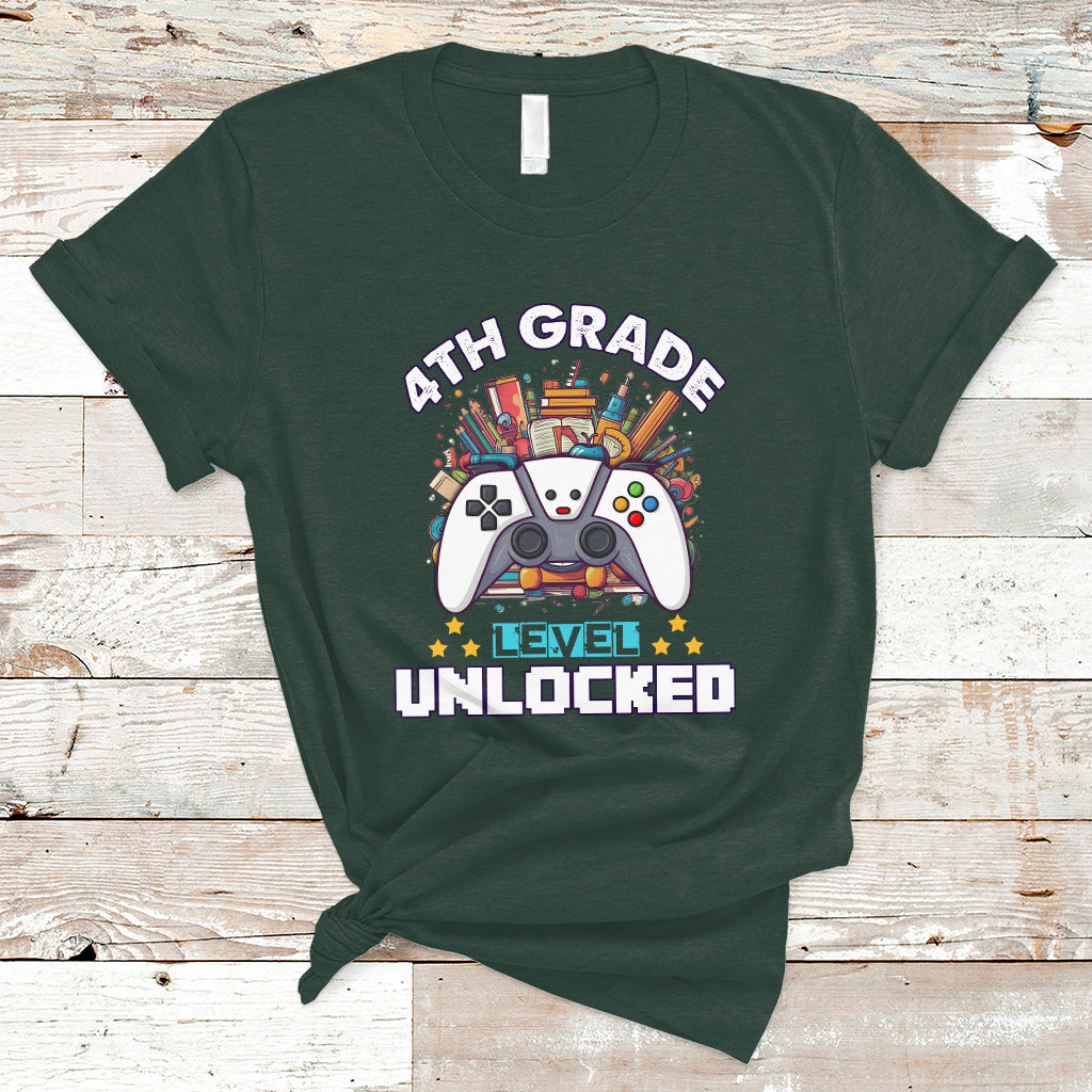 4th Grade T Shirt Fourth Level Unlocked Video Game Level Up Back To School - Wonder Print Shop
