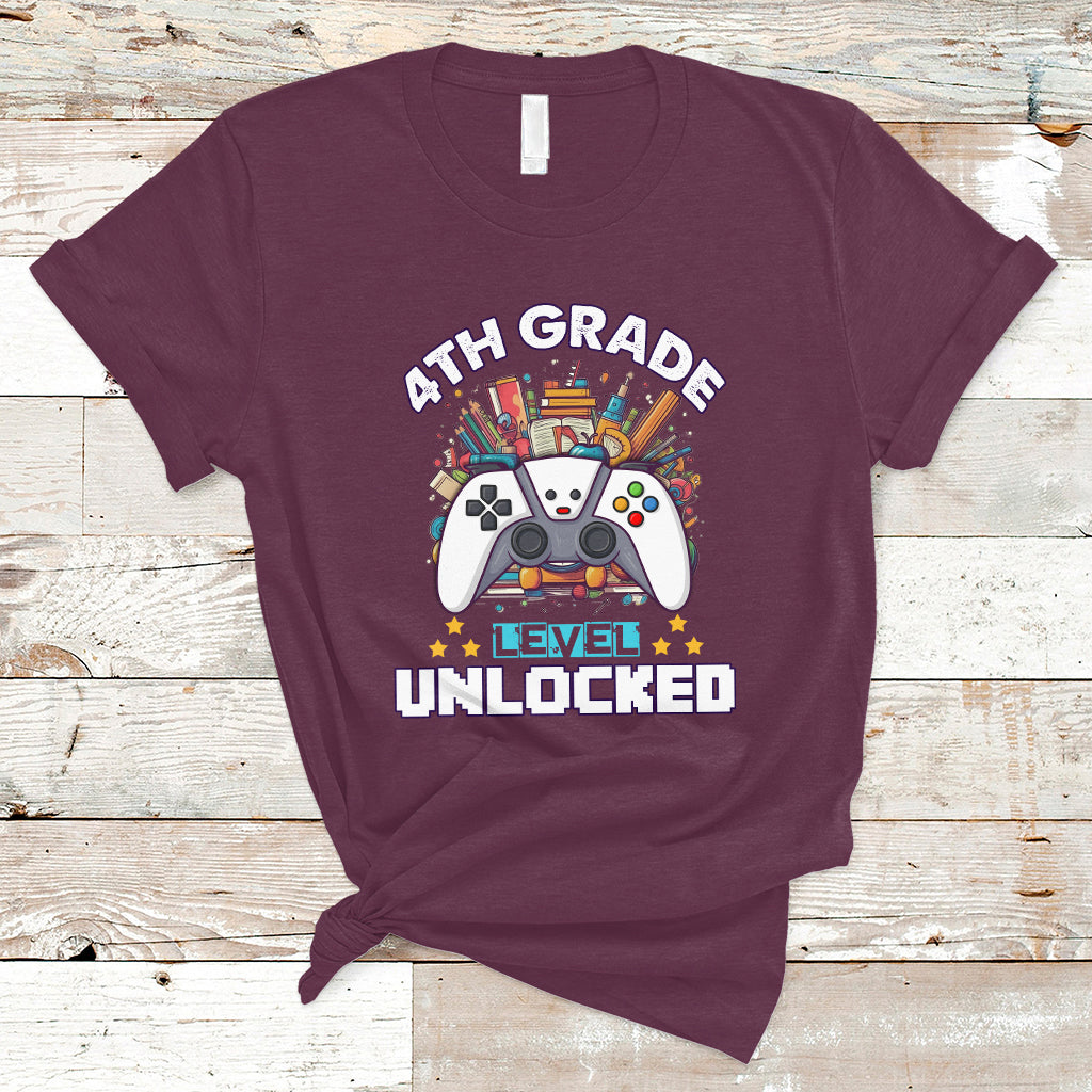 4th Grade T Shirt Fourth Level Unlocked Video Game Level Up Back To School - Wonder Print Shop