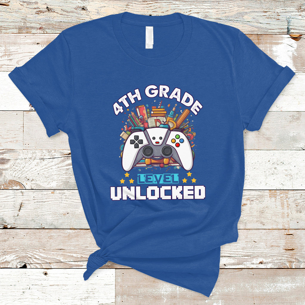 4th Grade T Shirt Fourth Level Unlocked Video Game Level Up Back To School - Wonder Print Shop