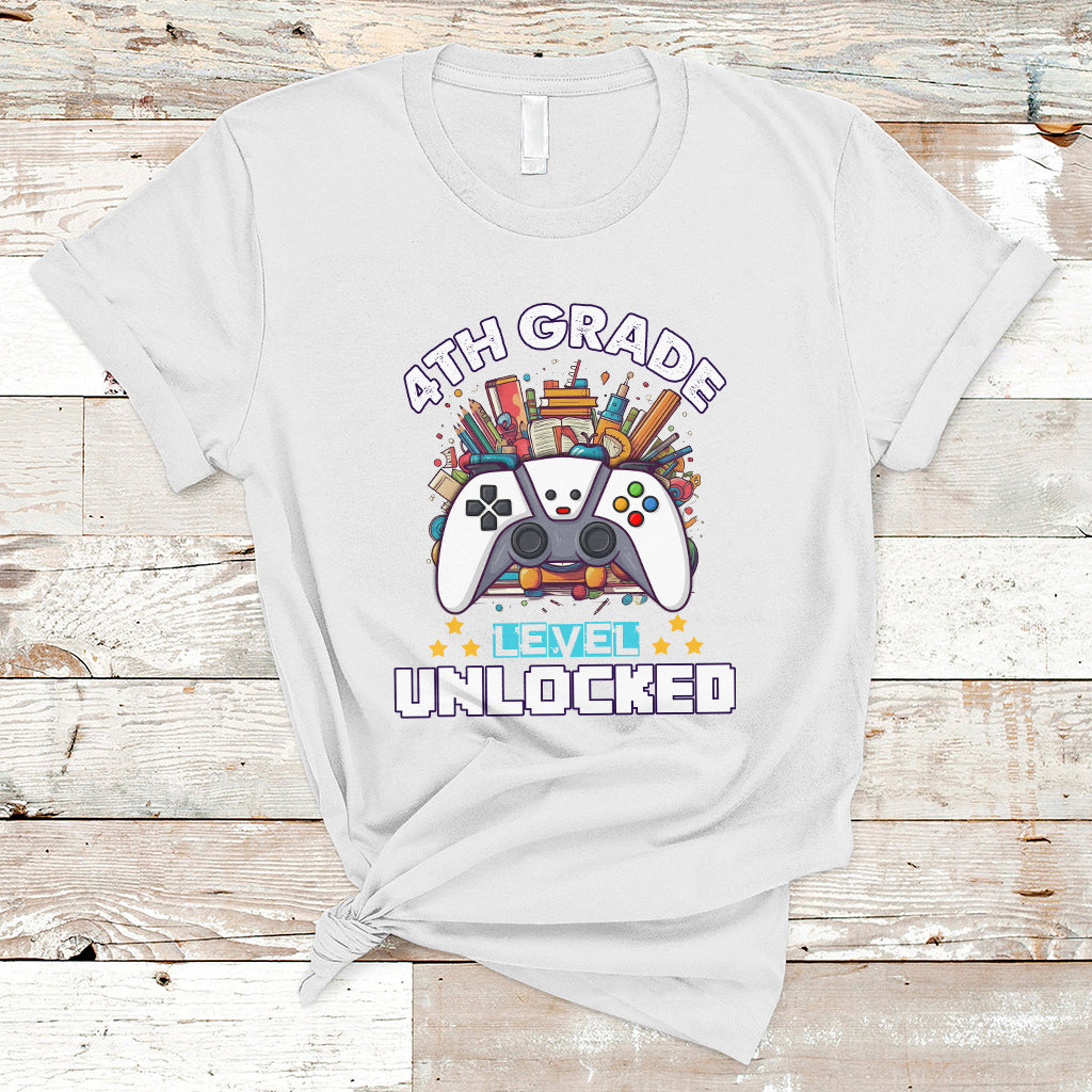 4th Grade T Shirt Fourth Level Unlocked Video Game Level Up Back To School - Wonder Print Shop
