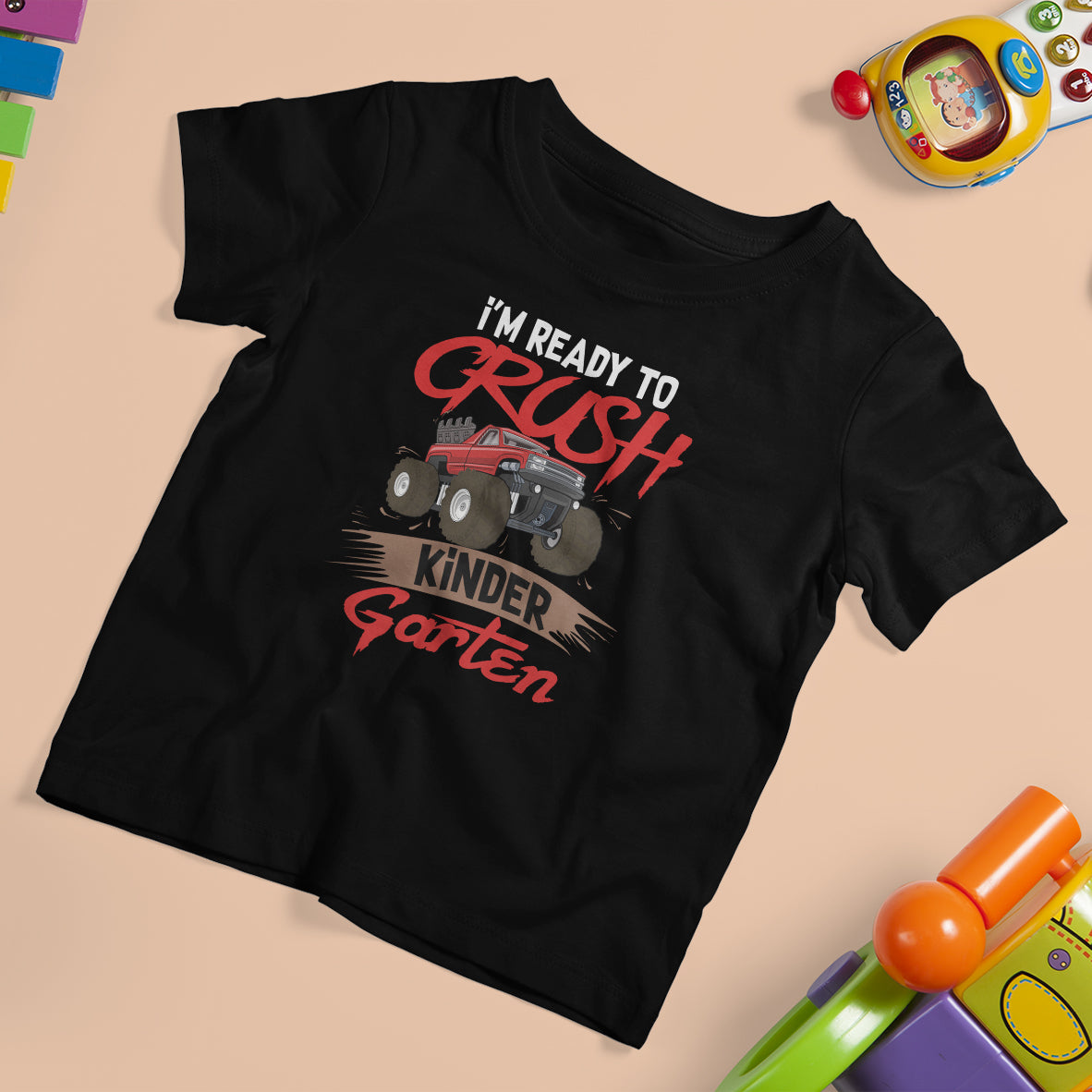 Crush Kindergarten  T Shirt For Kid Monster Truck I'm Ready First Day Back To School - Wonder Print Shop