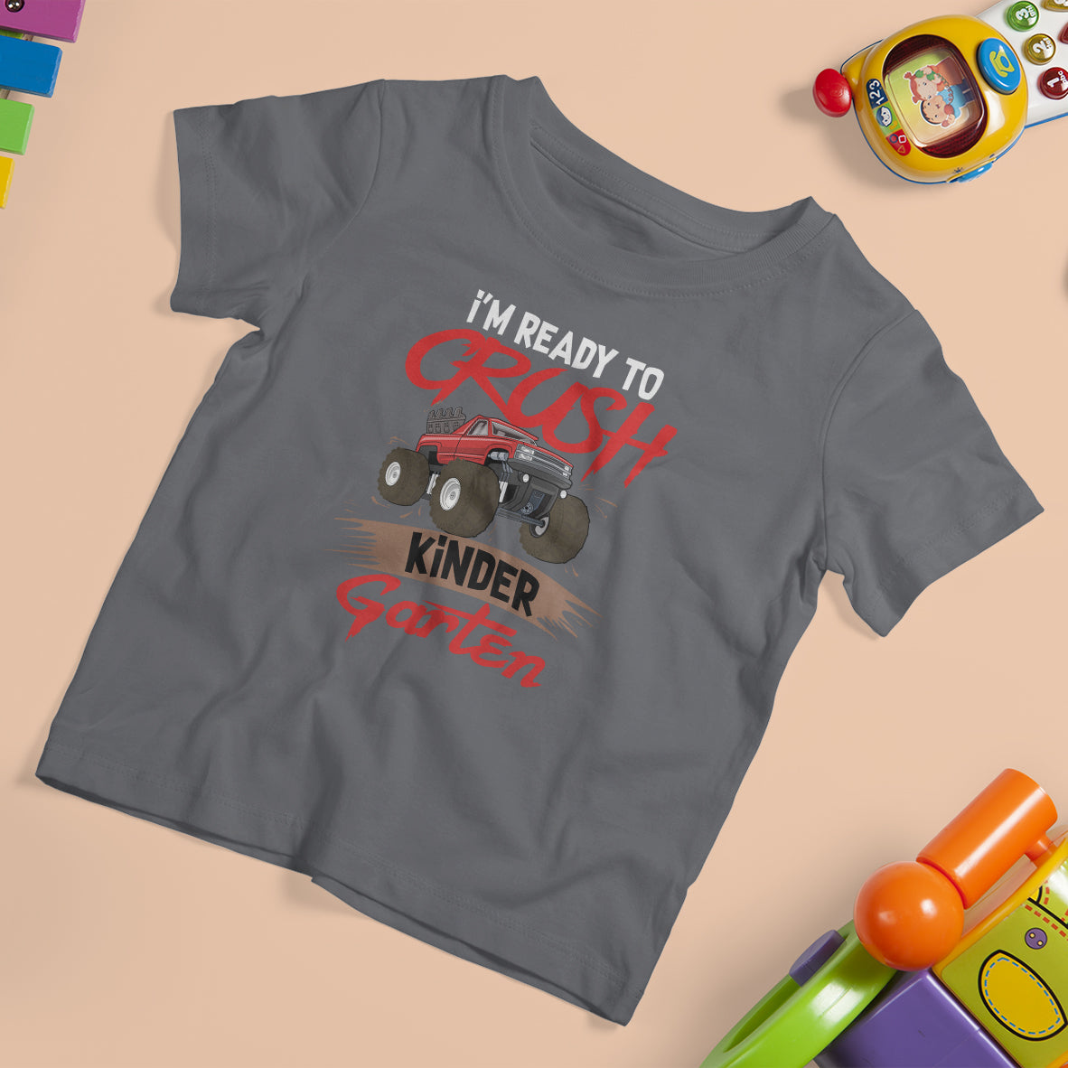 Crush Kindergarten  T Shirt For Kid Monster Truck I'm Ready First Day Back To School - Wonder Print Shop