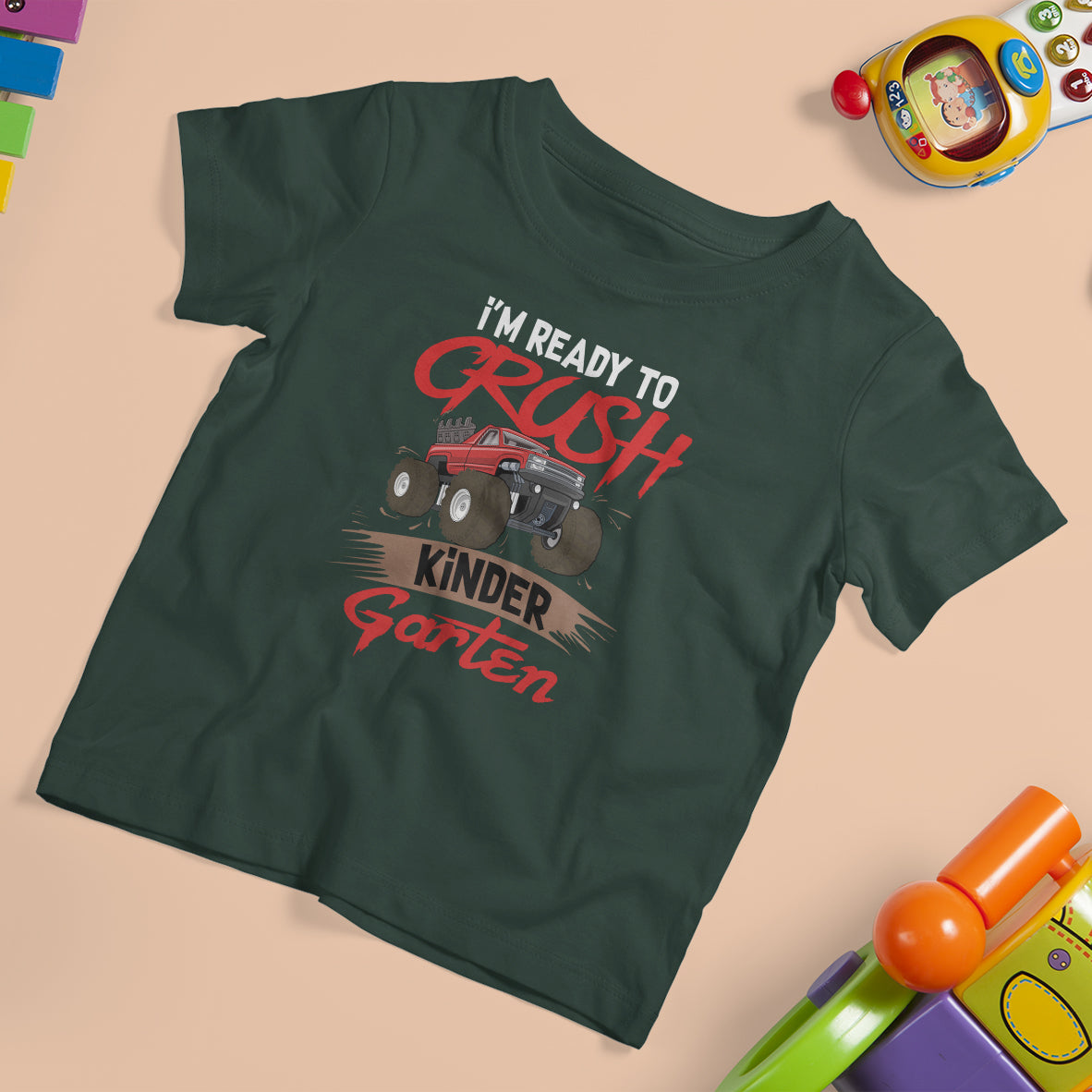 Crush Kindergarten  T Shirt For Kid Monster Truck I'm Ready First Day Back To School - Wonder Print Shop