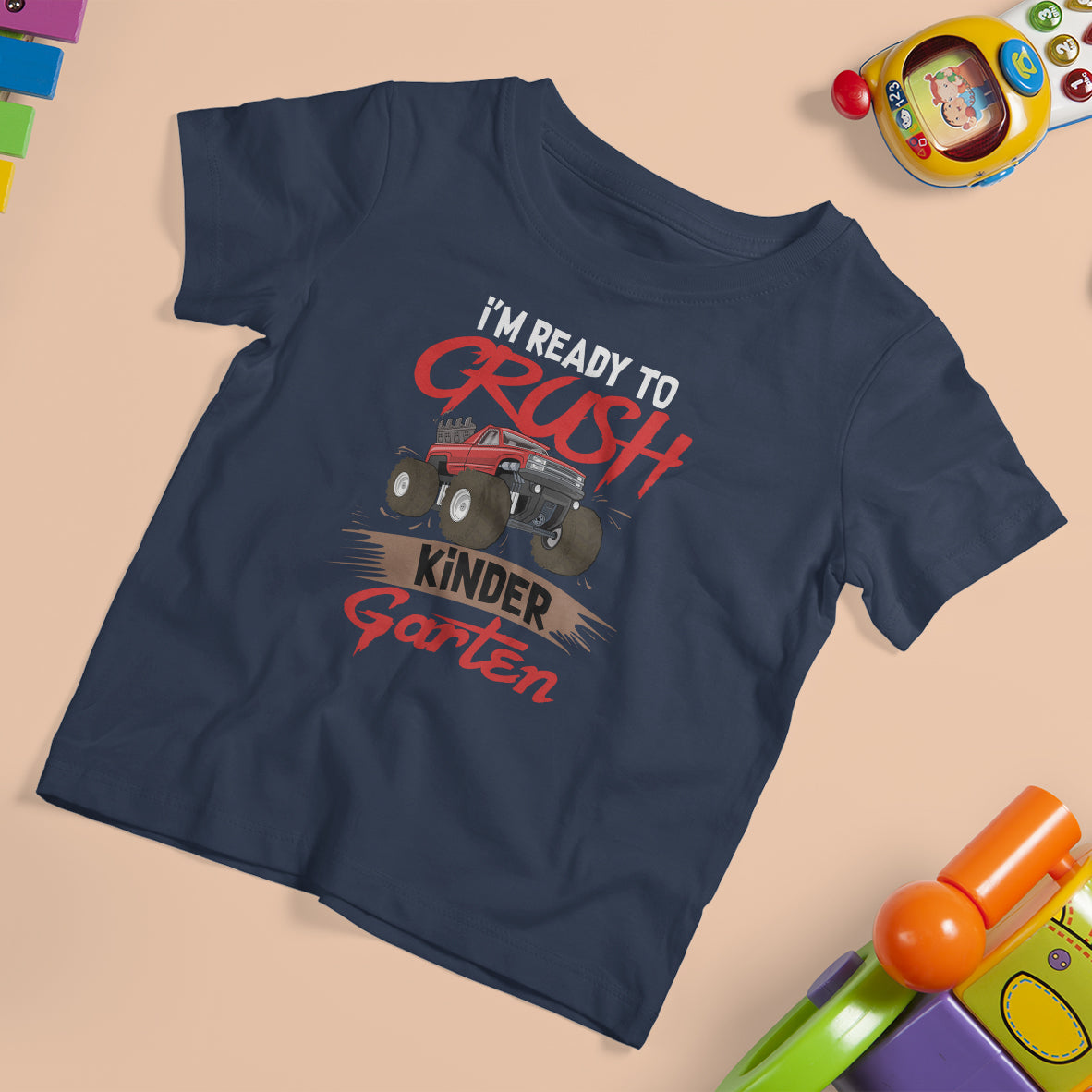 Crush Kindergarten  T Shirt For Kid Monster Truck I'm Ready First Day Back To School - Wonder Print Shop