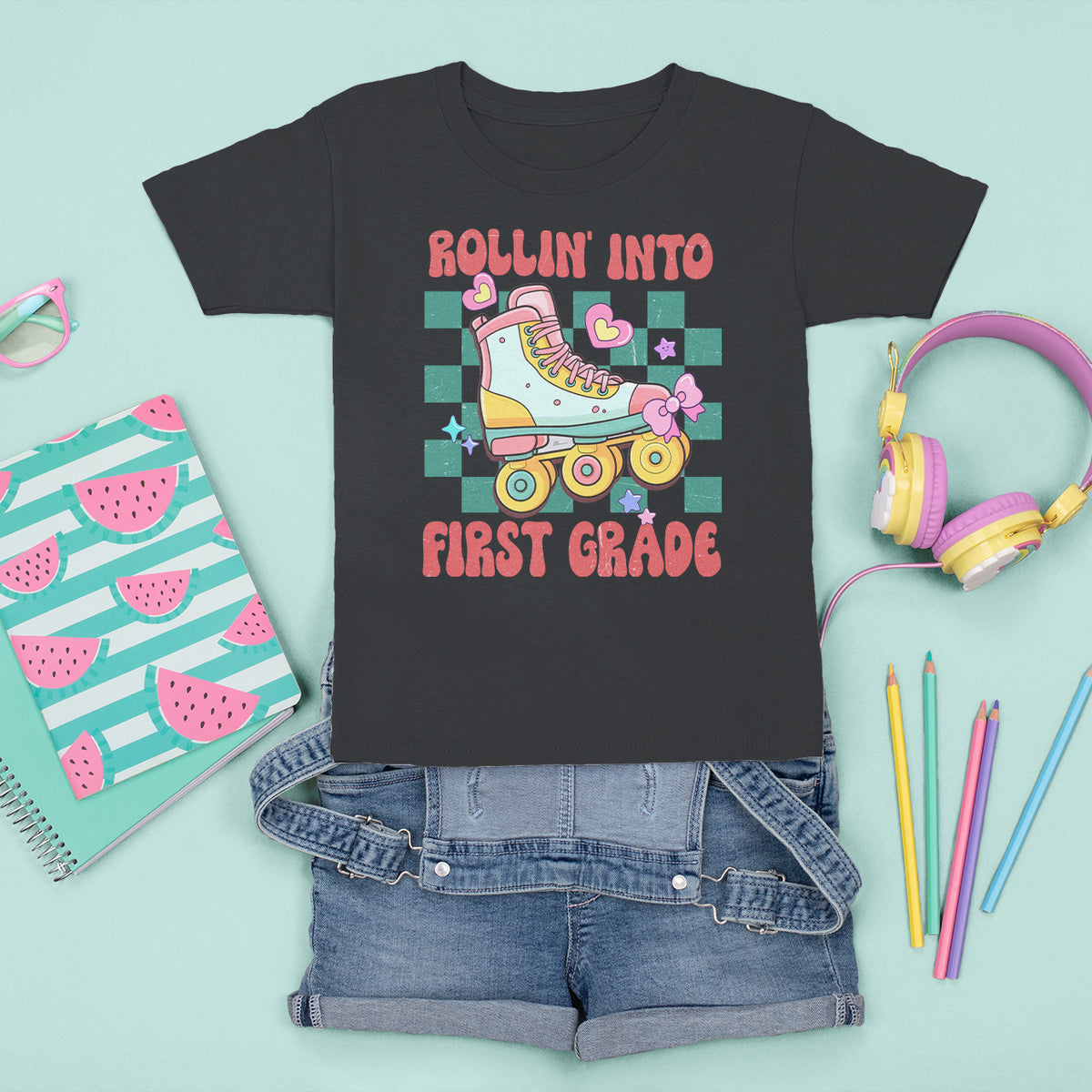 1st Grade T Shirt For Kid Rolling Into First Grade Roller Skate Back To School Girls - Wonder Print Shop