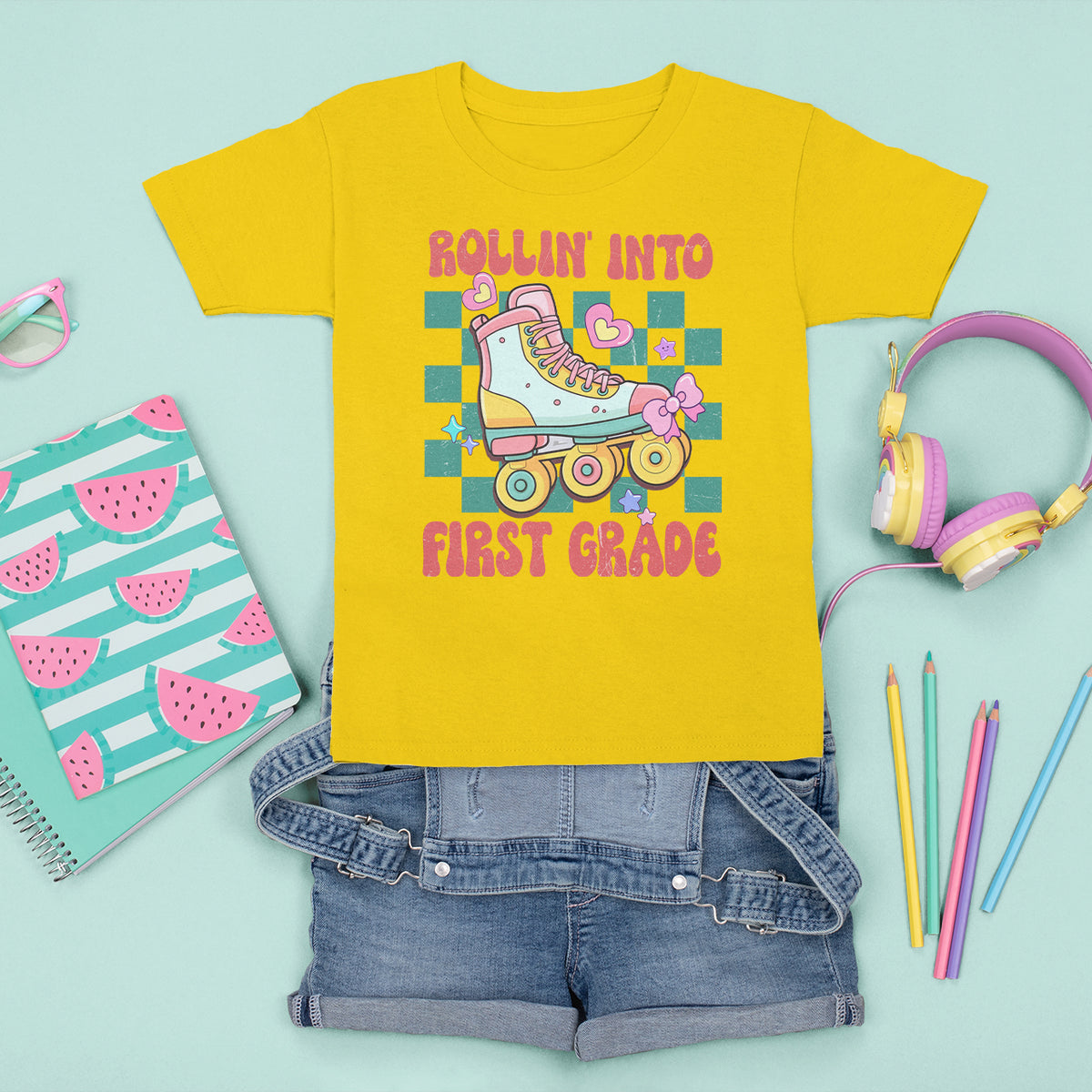 1st Grade T Shirt For Kid Rolling Into First Grade Roller Skate Back To School Girls - Wonder Print Shop