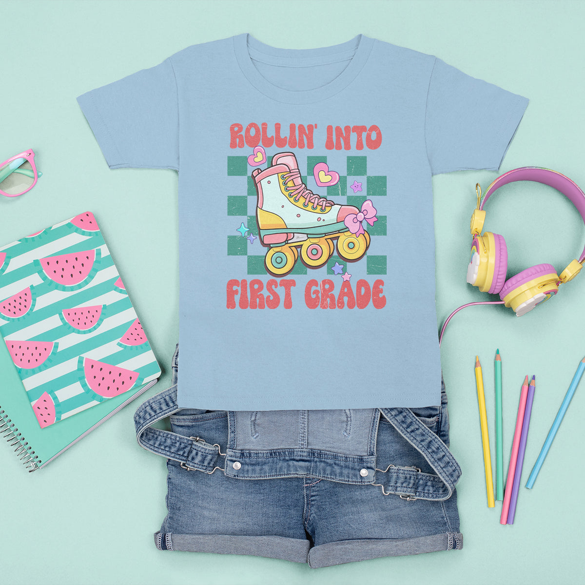 1st Grade T Shirt For Kid Rolling Into First Grade Roller Skate Back To School Girls - Wonder Print Shop