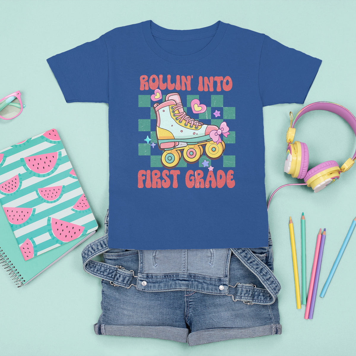 1st Grade T Shirt For Kid Rolling Into First Grade Roller Skate Back To School Girls - Wonder Print Shop