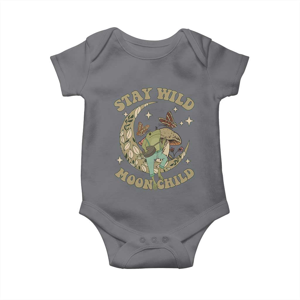 Cottagecore Aesthetic Frog Baby Onesie Stay Wild Moon Child Playing Banjo On Mushroom With Butterflies