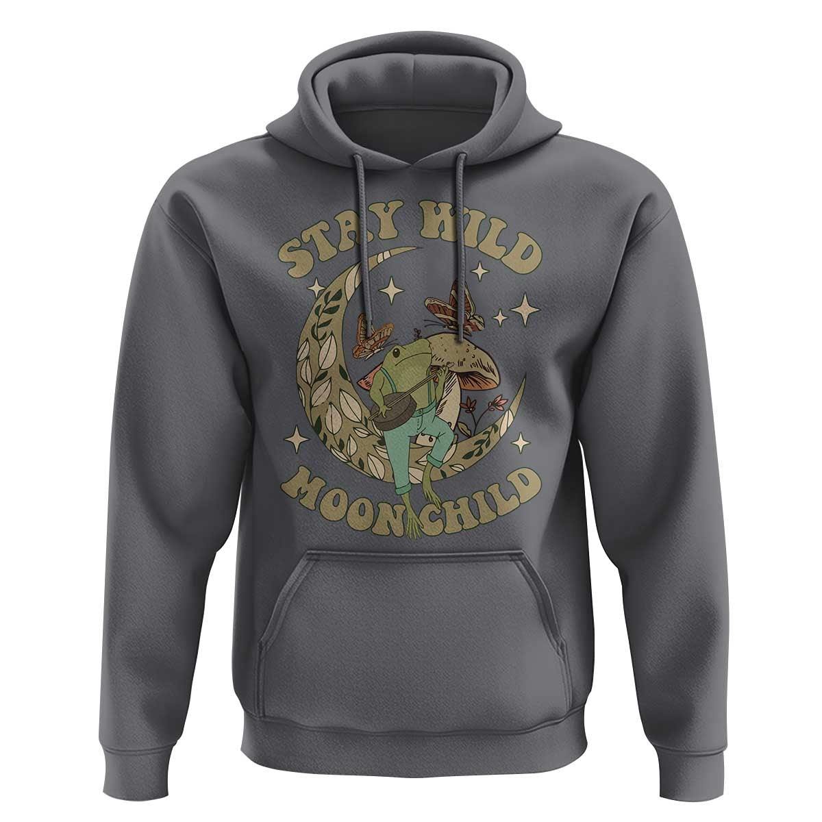 Cottagecore Aesthetic Frog Hoodie Stay Wild Moon Child Playing Banjo On Mushroom With Butterflies