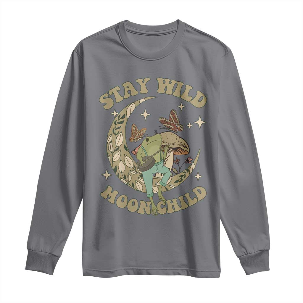 Cottagecore Aesthetic Frog Long Sleeve Shirt Stay Wild Moon Child Playing Banjo On Mushroom With Butterflies
