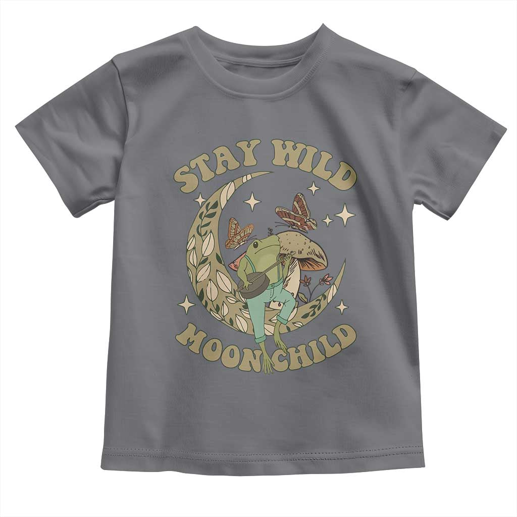 Cottagecore Aesthetic Frog Toddler T Shirt Stay Wild Moon Child Playing Banjo On Mushroom With Butterflies