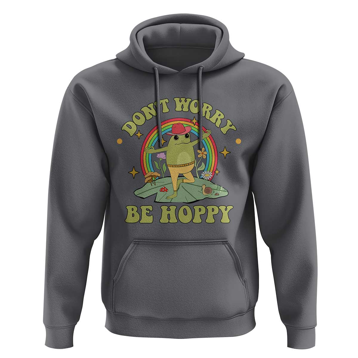 Cottagecore Aesthetic Frog Hoodie Don't Worry Be Hoppy Meditating