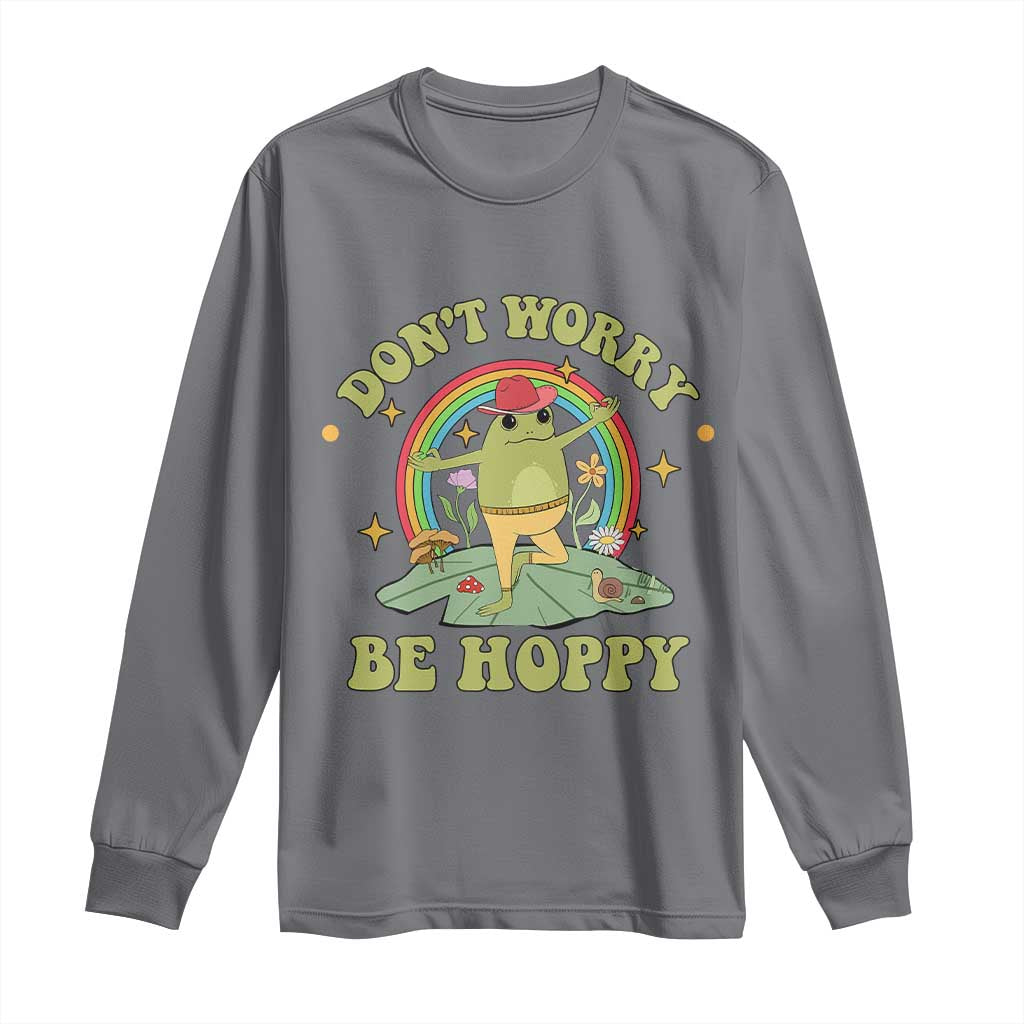 Cottagecore Aesthetic Frog Long Sleeve Shirt Don't Worry Be Hoppy Meditating