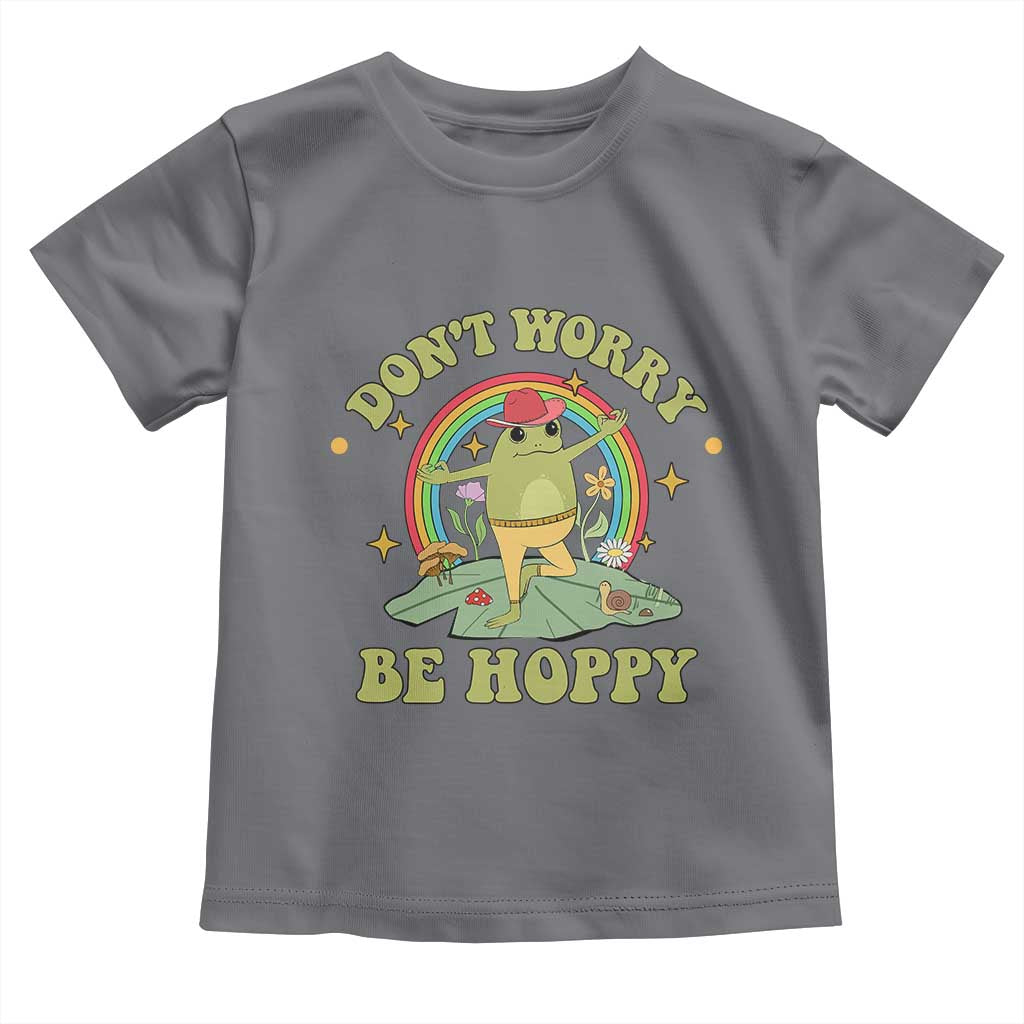 Cottagecore Aesthetic Frog Toddler T Shirt Don't Worry Be Hoppy Meditating