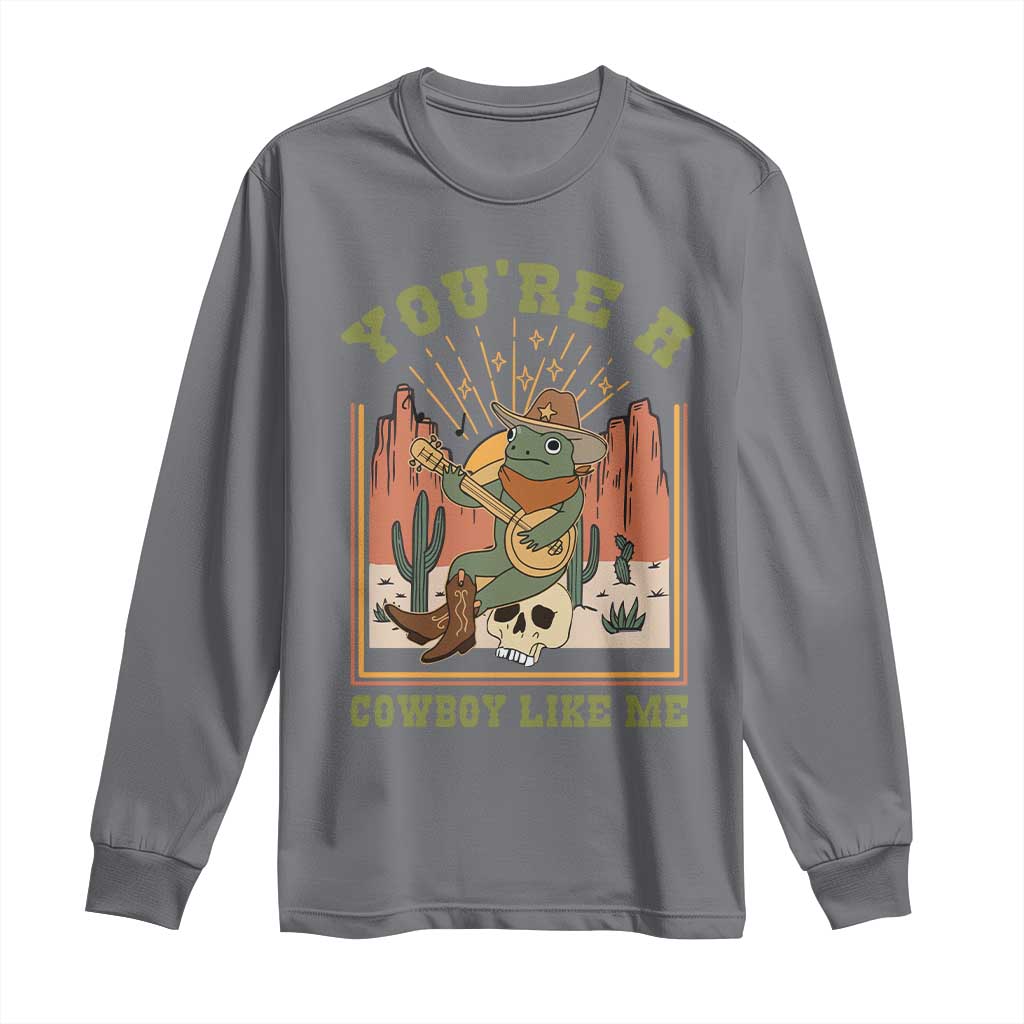 Cottagecore Aesthetic Frog Long Sleeve Shirt You're A Cowboy Like Me Playing Banjo Western Style