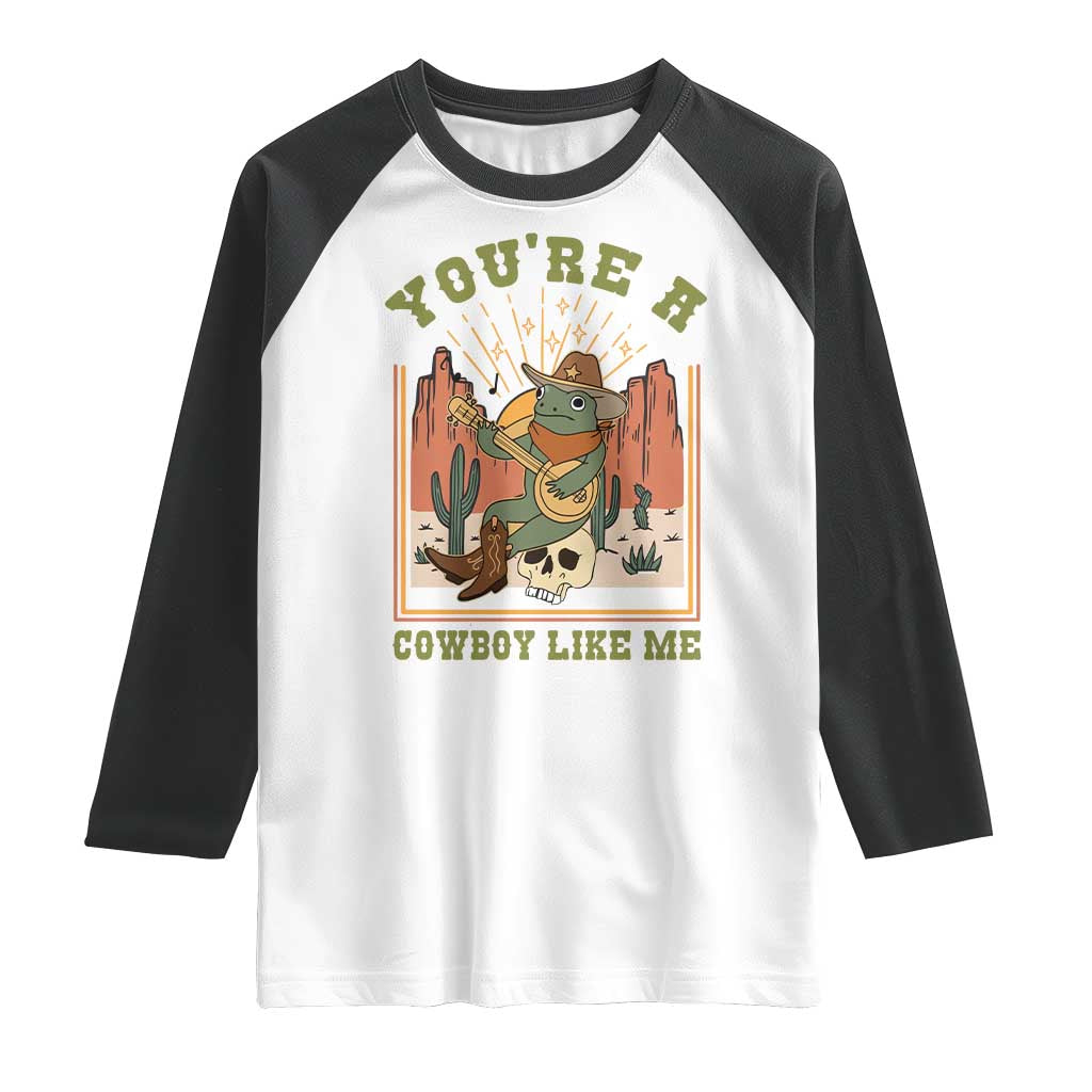 Cottagecore Aesthetic Frog Raglan Shirt You're A Cowboy Like Me Playing Banjo Western Style