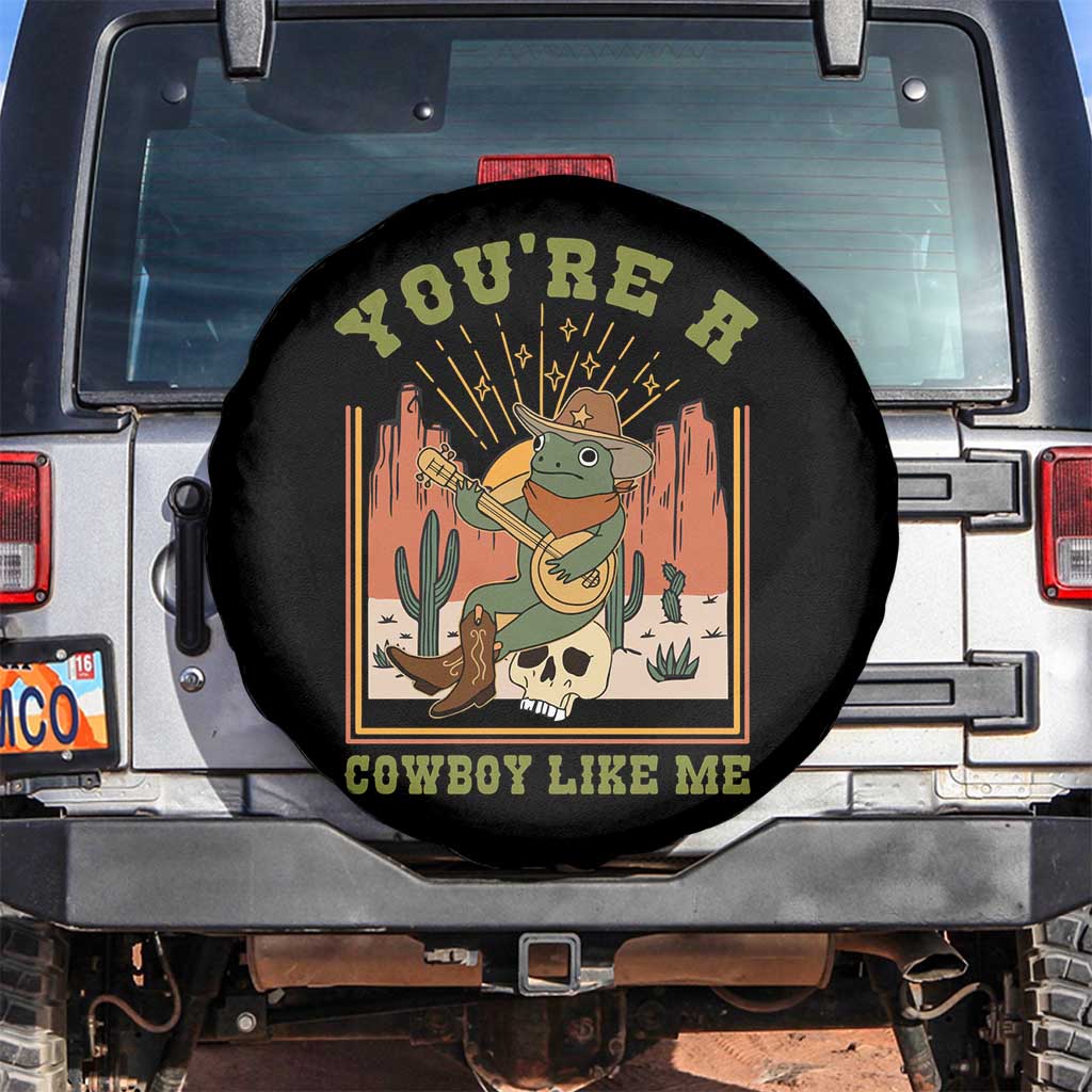 Cottagecore Aesthetic Frog Spare Tire Cover You're A Cowboy Like Me Playing Banjo Western Style