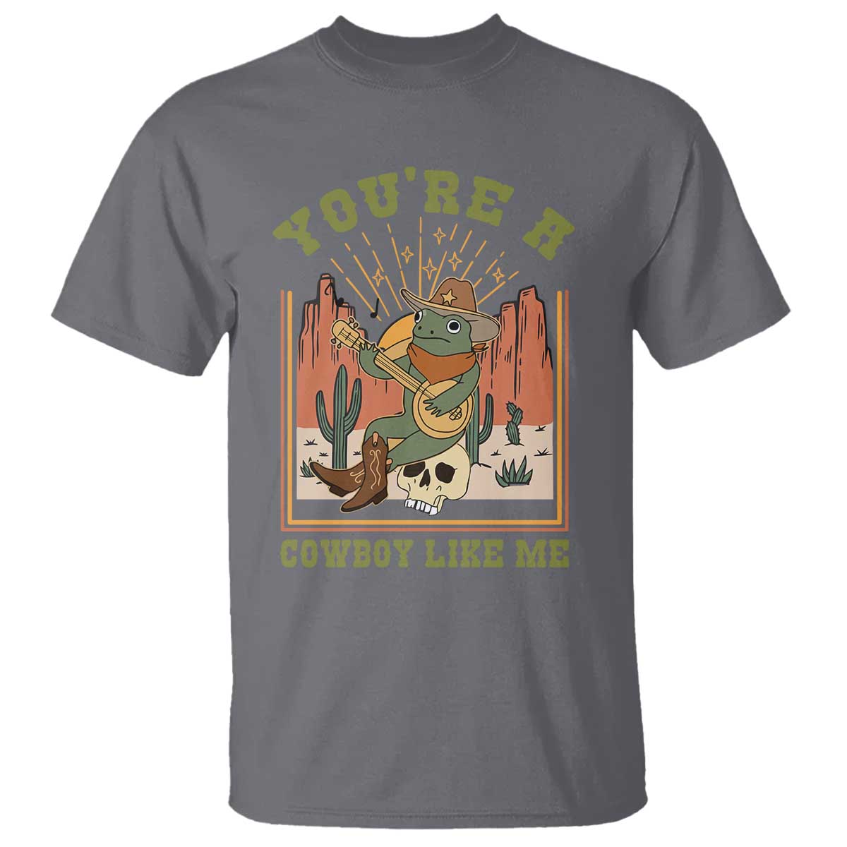 Cottagecore Aesthetic Frog T Shirt You're A Cowboy Like Me Playing Banjo Western Style - Wonder Print Shop