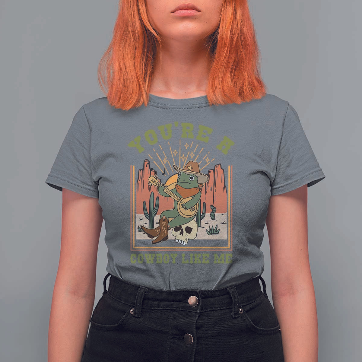 Cottagecore Aesthetic Frog T Shirt For Women You're A Cowboy Like Me Playing Banjo Western Style - Wonder Print Shop
