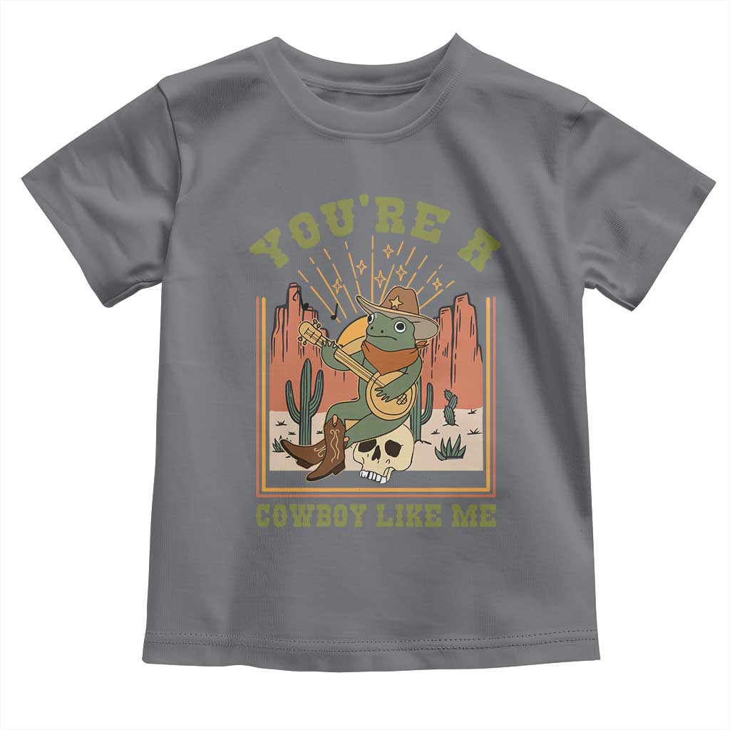 Cottagecore Aesthetic Frog Toddler T Shirt You're A Cowboy Like Me Playing Banjo Western Style