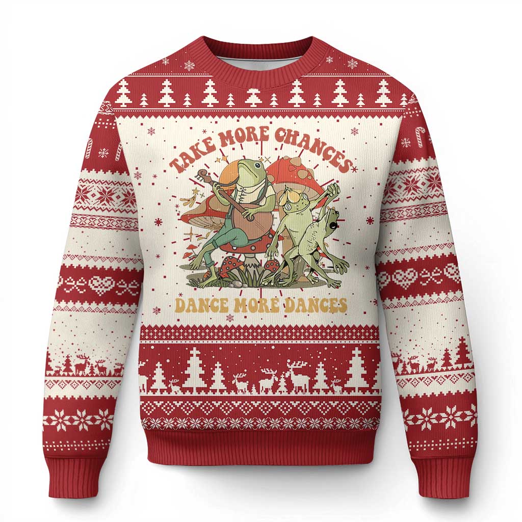 Cottagecore Aesthetic Frog Ugly Christmas Sweater Take More Chances Dance More Dances - Wonder Print Shop