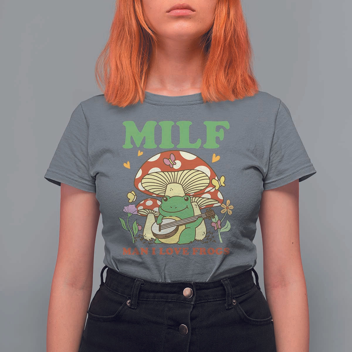Cottagecore Aesthetic Frog T Shirt For Women MILF Man I Love Frogs Playing Banjo - Wonder Print Shop