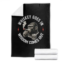 Funny Gorilla Whiskey Goes In Wisdom Comes Out Throw Blanket Cigarette and Drinking Addict Humor