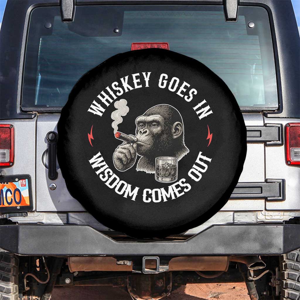 Funny Gorilla Whiskey Goes In Wisdom Comes Out Spare Tire Cover Cigarette and Drinking Addict Humor