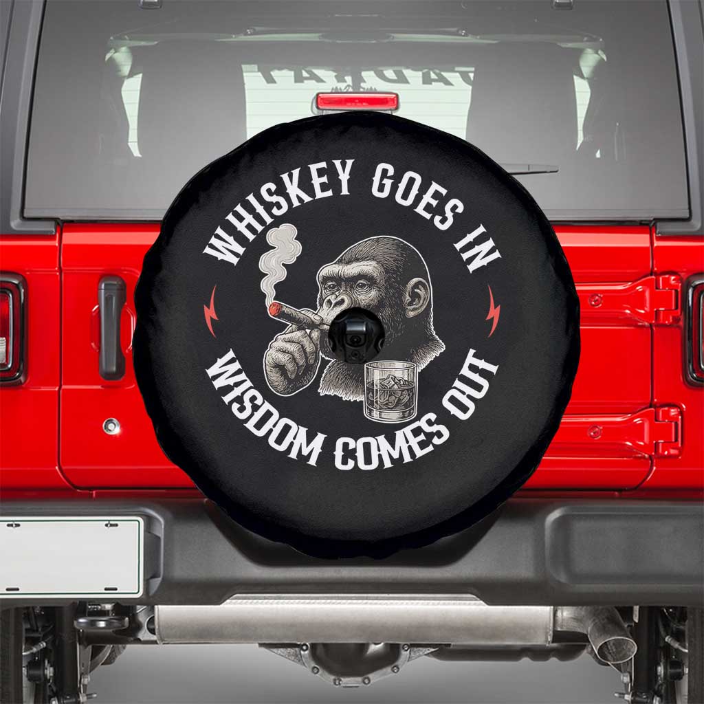 Funny Gorilla Whiskey Goes In Wisdom Comes Out Spare Tire Cover Cigarette and Drinking Addict Humor