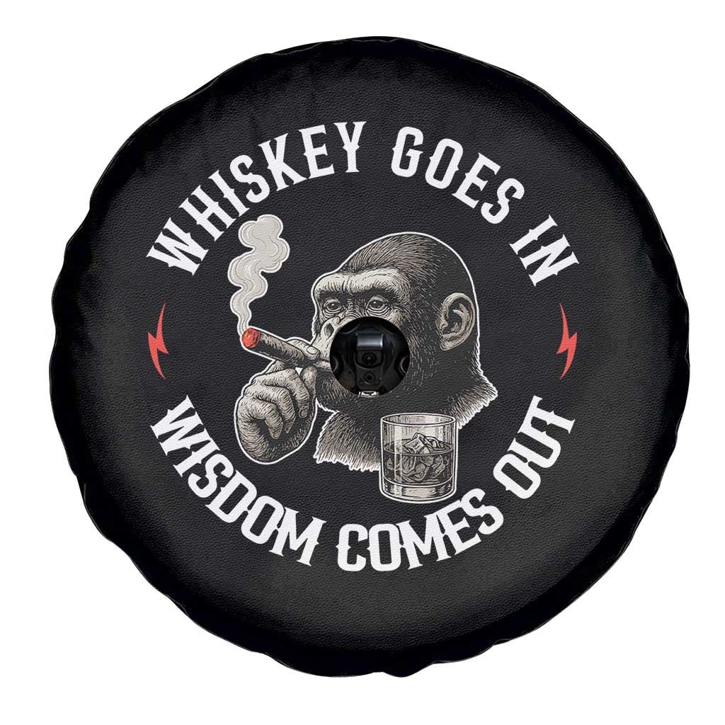Funny Gorilla Whiskey Goes In Wisdom Comes Out Spare Tire Cover Cigarette and Drinking Addict Humor