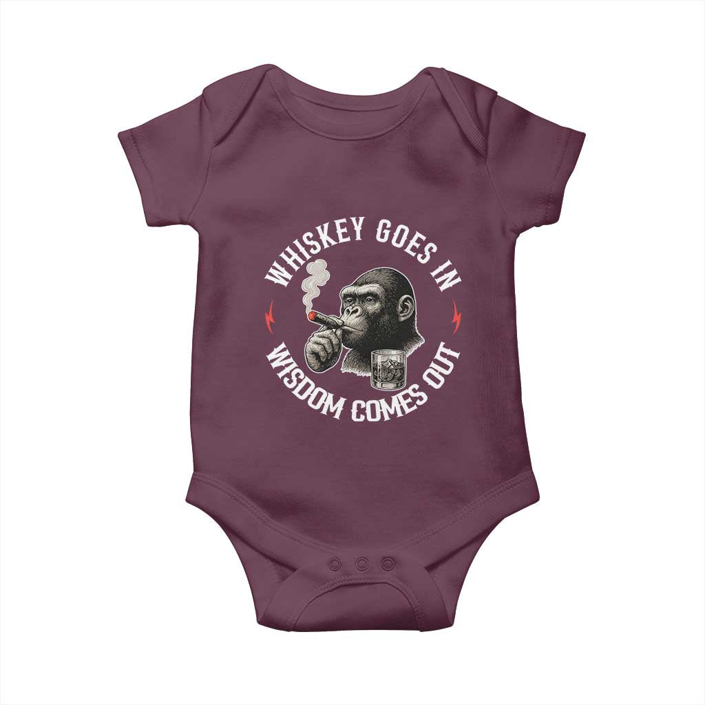 Funny Gorilla Whiskey Goes In Wisdom Comes Out Baby Onesie Cigarette and Drinking Addict Humor