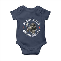 Funny Gorilla Whiskey Goes In Wisdom Comes Out Baby Onesie Cigarette and Drinking Addict Humor