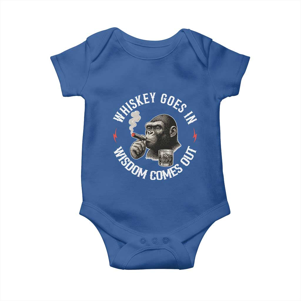 Funny Gorilla Whiskey Goes In Wisdom Comes Out Baby Onesie Cigarette and Drinking Addict Humor