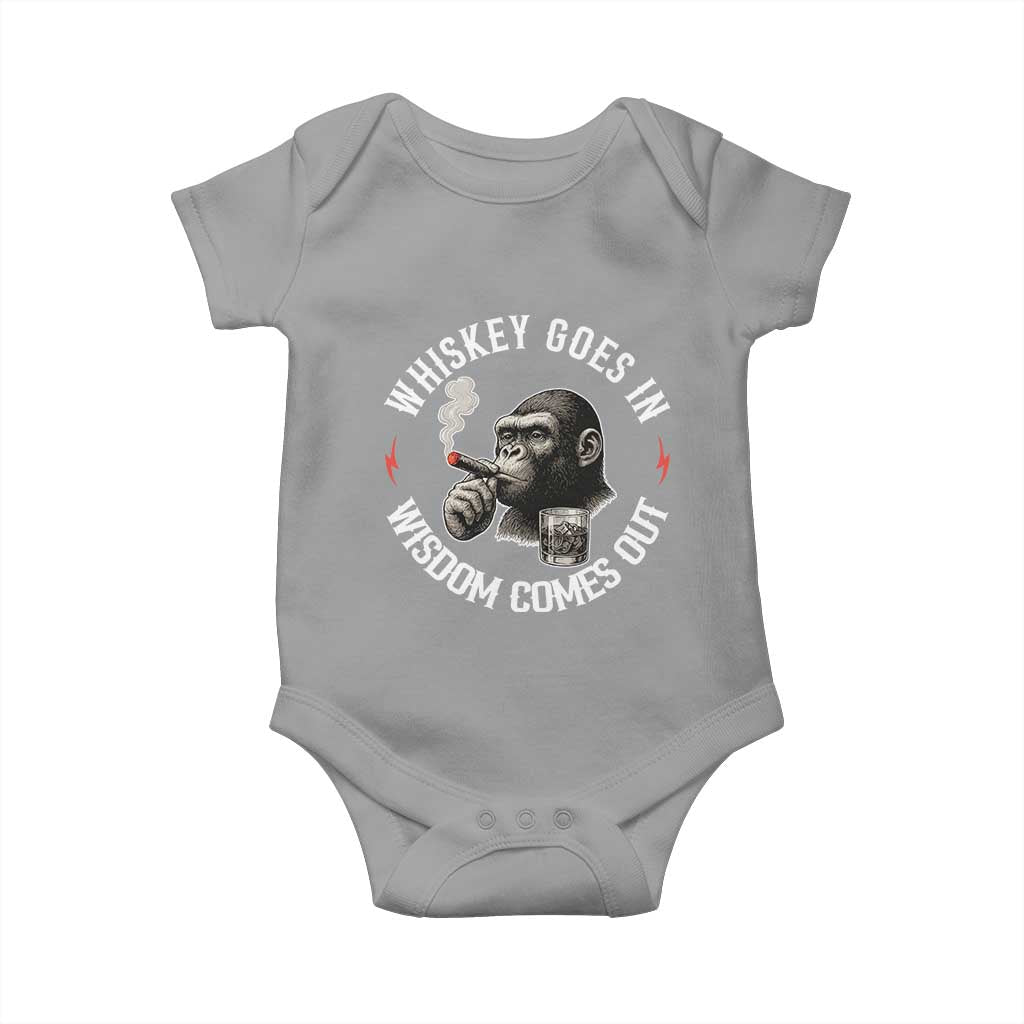 Funny Gorilla Whiskey Goes In Wisdom Comes Out Baby Onesie Cigarette and Drinking Addict Humor
